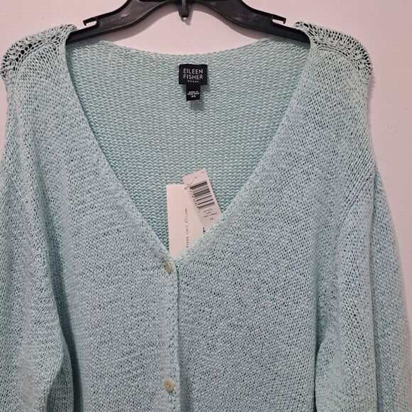 Eileen Fisher Sespry V Neck Cardigan Minimalist Boho Cotton Tape Yarn 3X NWT Blu - Picture 16 of 17